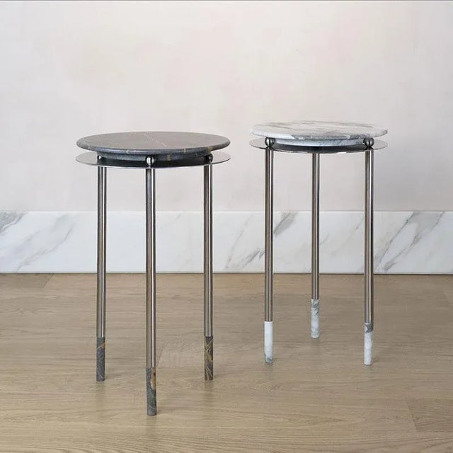Metal Nero Marquina Marble Saturno Side Table by Andrea Bonini For Sale - Image 7 of 8