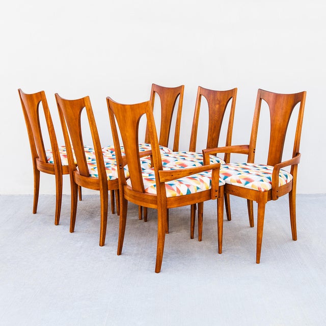Brown Vintage Brasilia Mid Century Modern Walnut Dining Chairs by Broyhill For Sale - Image 8 of 13