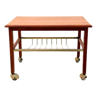 Small Teak Table with Wheels and Magazine Shelf, Denmark, 1960s For Sale