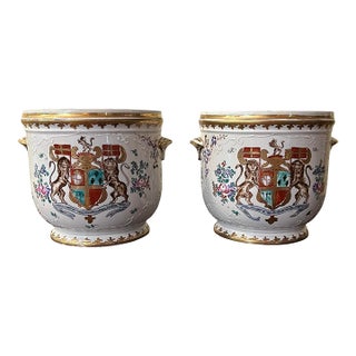 Pair of Antique French Samson Armorial Cachepots For Sale