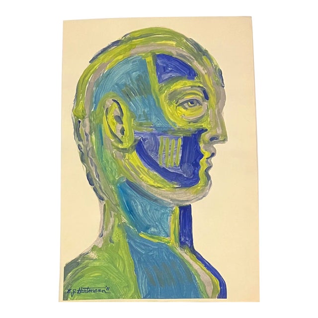 Contemporary Original E.J. Hartmann Abstract Modernist Portrait Painting For Sale
