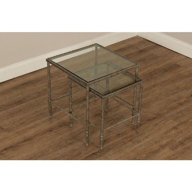 Traditional Vintage Pair of Iron Glass Top Nesting Tables For Sale - Image 3 of 12