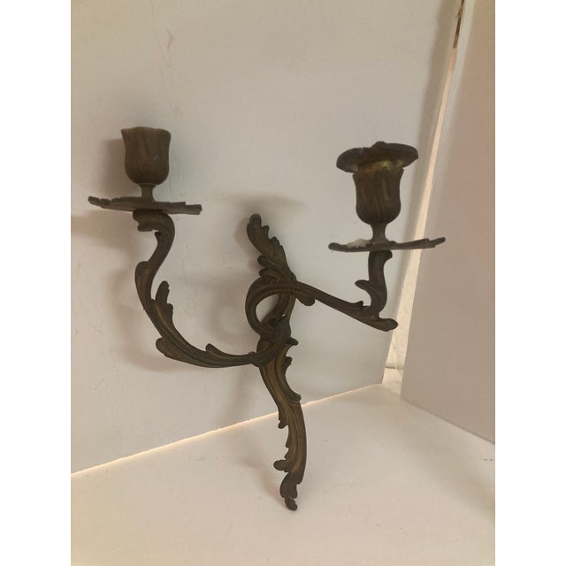 French Louis XV Bronze Candle Wall Sconces- A Pair For Sale In Los Angeles - Image 6 of 10