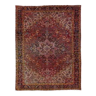 Antique Persian Heriz Wool Rug Featuring an Allover Motif in Red For Sale