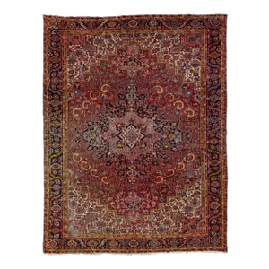 Antique Persian Heriz Wool Rug Featuring an Allover Motif in Red