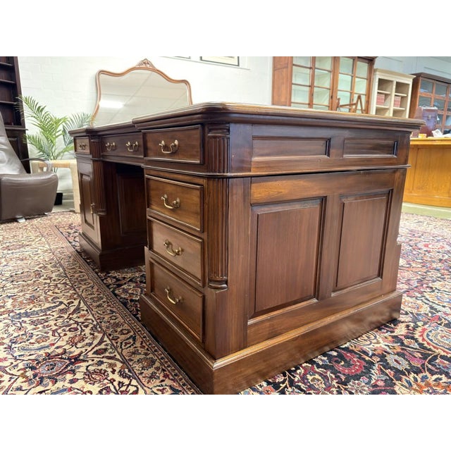 Brown English Chesterfield Desk in Teak For Sale - Image 8 of 18