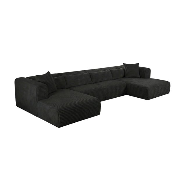 Boho Chic Tarra 4-Piece Fluffy Oversized Black Corduroy Modular U Sectional For Sale - Image 3 of 7