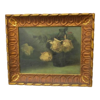 Yellow Rose Bouquet Stilllife by Belle Caddy White Early 20th For Sale