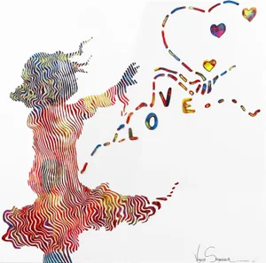Contemporary Original Op Art Figurative Acrylic Artwork "Little Girl With the Love Balloon Explosion" Contemporary Pop Art by Virginie Schroeder