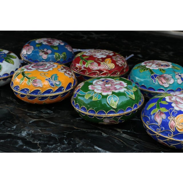 Metal Cloisonné Rose Christmas Ornament in Turquoise & Cobalt Blue For Sale - Image 7 of 9