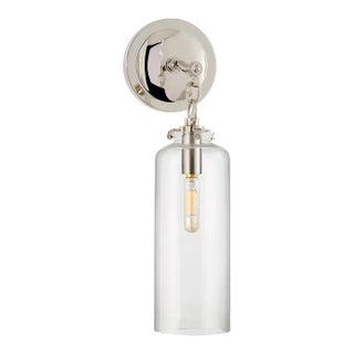 Thomas O'Brien for Visual Comfort Signature Katie Small Cylinder Sconce in Polished Nickel with Clear Glass For Sale