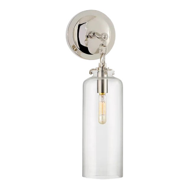 Thomas O'Brien for Visual Comfort Signature Katie Small Cylinder Sconce in Polished Nickel with Clear Glass For Sale