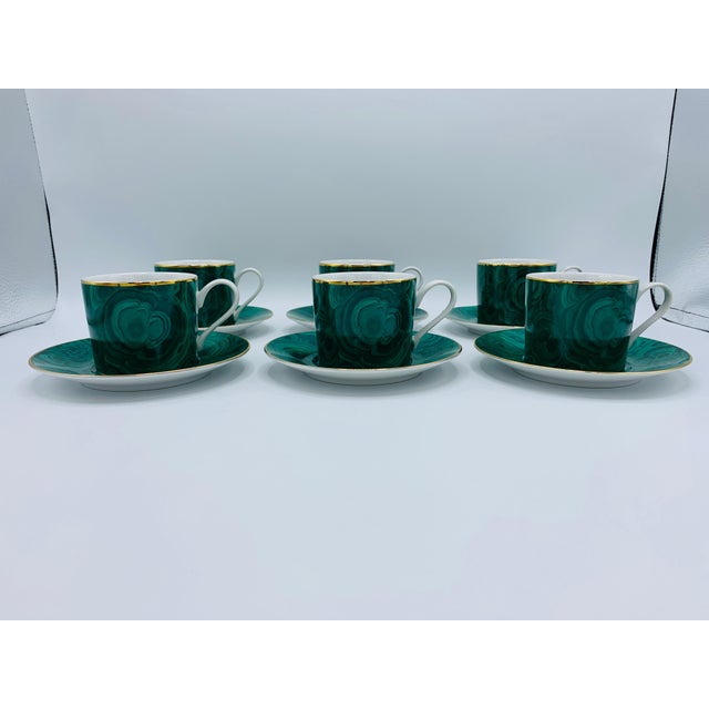 1970s Neiman Marcus Malachite Porcelain Tea or Coffee Cups and Saucers Service for 6 Chairish