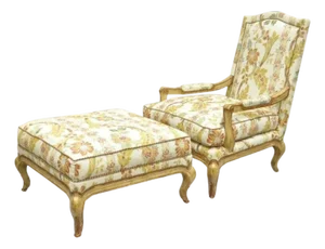 Late 20th Century Nancy Corzine French Country Provincial Louis XV Bergere Lounge Chair & Ottoman