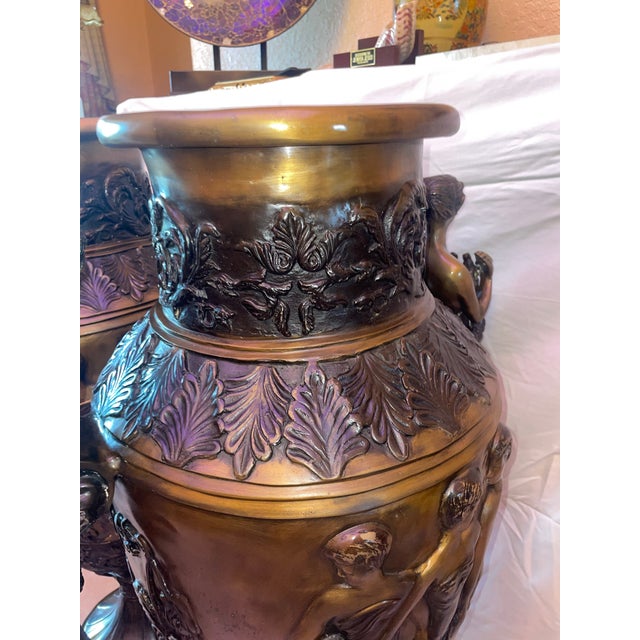 Huge Pair of French 19th Century Neoclassical Urns Solid Bronze For Sale In West Palm - Image 6 of 12