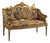 French-Style Settee Sofa – Floral Damask Upholstery With Gold Leaf Frame & Cherub Details For Sale
