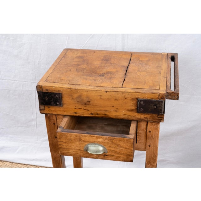 Brown Small Antique French Butcher's Block Table For Sale - Image 8 of 12