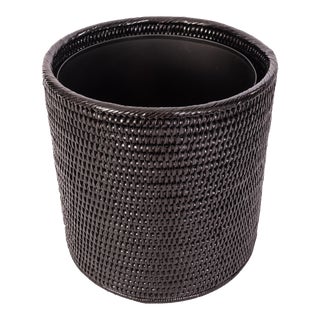 Artifacts Rattan Round Waste Basket with Metal Liner For Sale