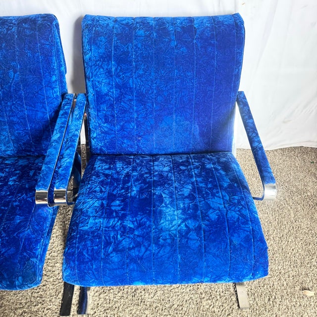 Mid Century Modern Chrome Scissor X Lounge Chairs With Blue Fabric - A Pair For Sale In Miami - Image 6 of 12