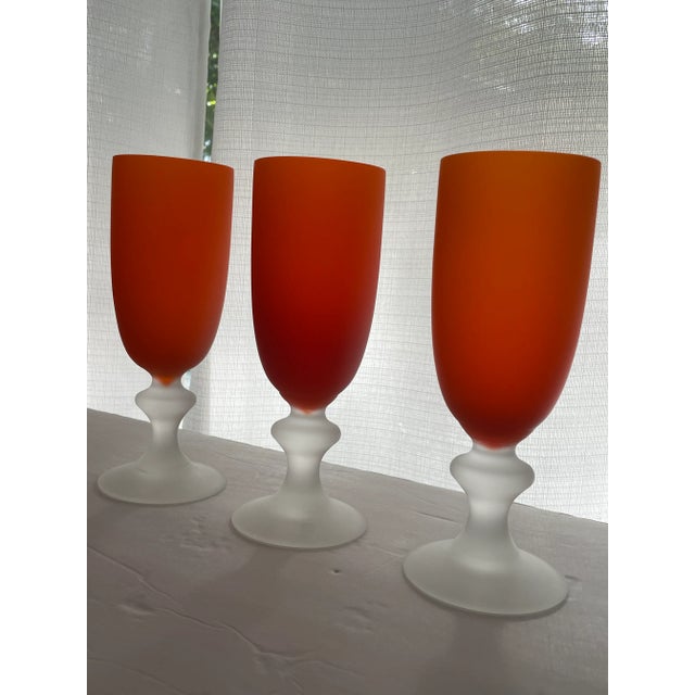 1960s Set of 3 Vintage Orange Satin Glass Pilsner Glasses by Carlo Moretti-- Murano Glass For Sale - Image 5 of 13