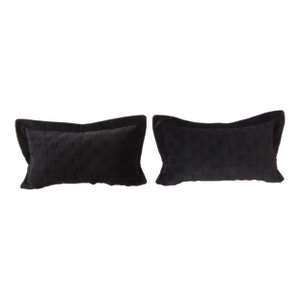 Black Check-Pattern Velvet Decorative Lumbar Pillows From Portugal - Set of 2