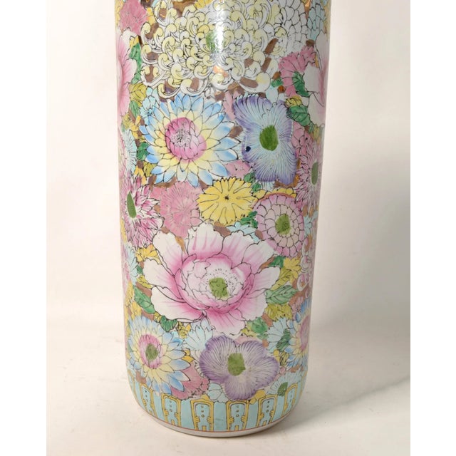 Light Pink Chinoiserie Style Handmade Ceramic Pottery Umbrella Stand For Sale - Image 8 of 12