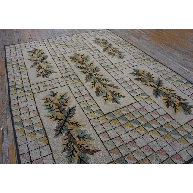 American 1930s Ivory Cream Floral Folk Art Holly Antique American Hooked Rug For Sale - Image 3 of 15