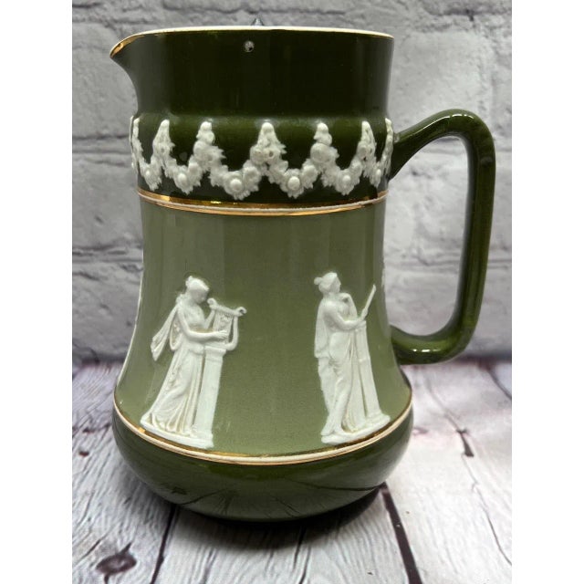 Green 1890s W. & R. Carlton Ware Jasperware Style Jug With Pewter Lid For Sale - Image 8 of 8