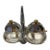 Vintage Silver & Frosted Glass Salt & Pepper Cellar Set With Gold Crown Finials & Spoons - 4 pcs For Sale
