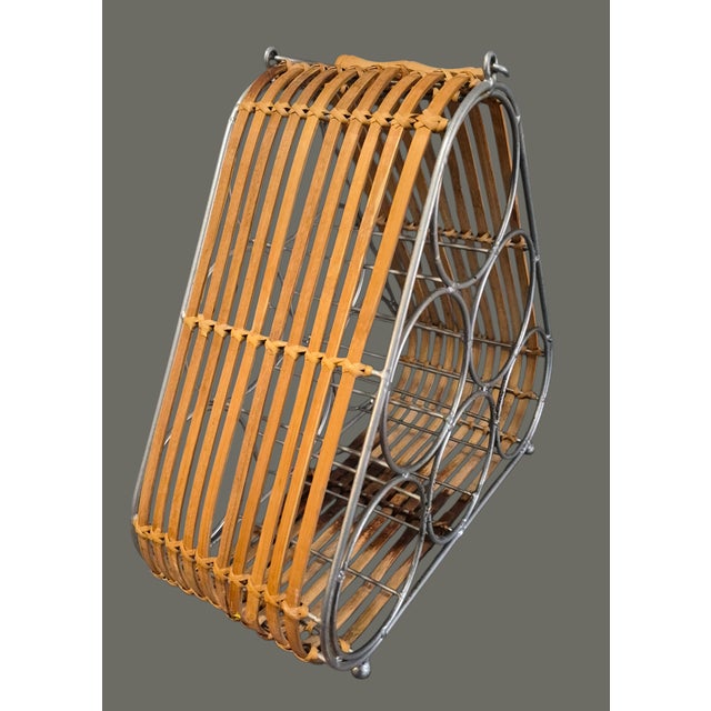 Vintage Triangle Mid-Century Modern Bamboo & Metal 6 Bottle Wine Rack For Sale - Image 4 of 7