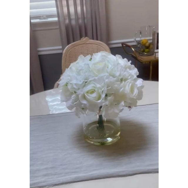 2000 - 2009 Pure Garden Cream Hydrangea & Rose Floral Arrangement W/ Vase For Sale - Image 5 of 6