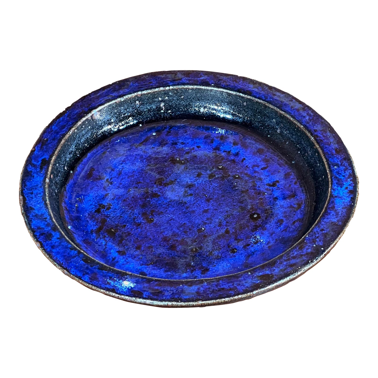 Vintage Studio Art Pottery Cobalt Blue Glaze 11" Shallow Bowl