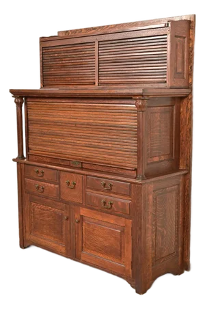 Antique Arts & Crafts Oak 27-Drawer Tambour Door Dental Cabinet by American Cabinet Co., Circa 1900