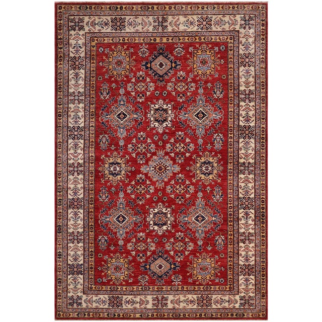 Shabby Chic Tribal Super Kazak Red/Beige Wool Rug - 5'7'' X 8'9'' For Sale - Image 10 of 10