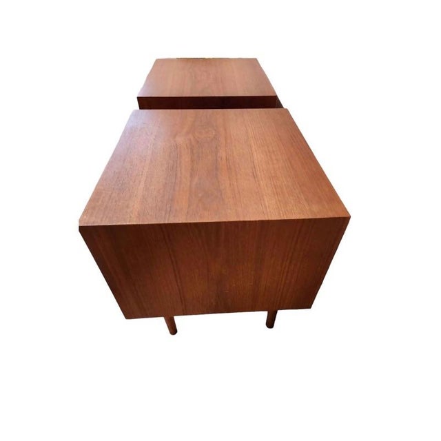 Vintage Danish Mid Century Modern Teak End Table Set. Sculpted Handles