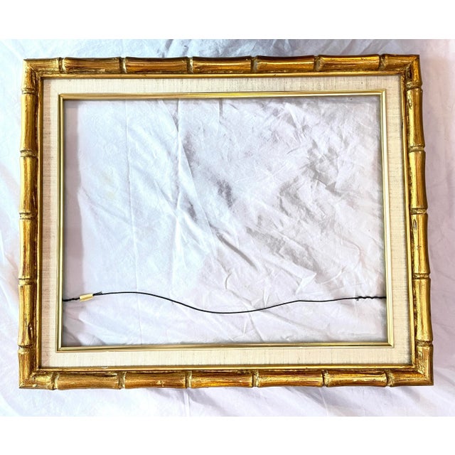 1950s Giltwood Bamboo-Style Linen Wood Picture Frame For Sale - Image 11 of 13