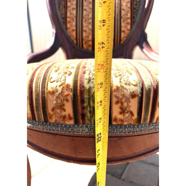 Antique Carved Mahogany Accent Chair With Striped Floral Upholstery. For Sale - Image 4 of 7