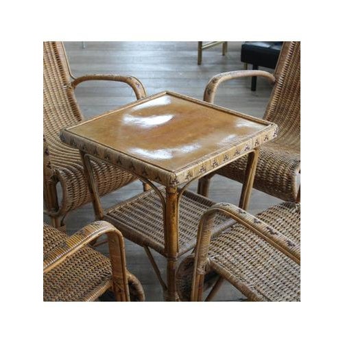 Type Wicker set (4 chairs + table) Dating 1950-59 Model Wicker lounge Origin Italy Materials Wicker Width 58 cm Depth 60...