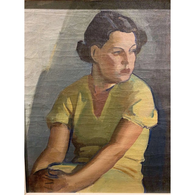 Finnish Artist, Young Woman in a Yellow Dress, 1930s, Oil on Canvas, Framed For Sale - Image 10 of 13