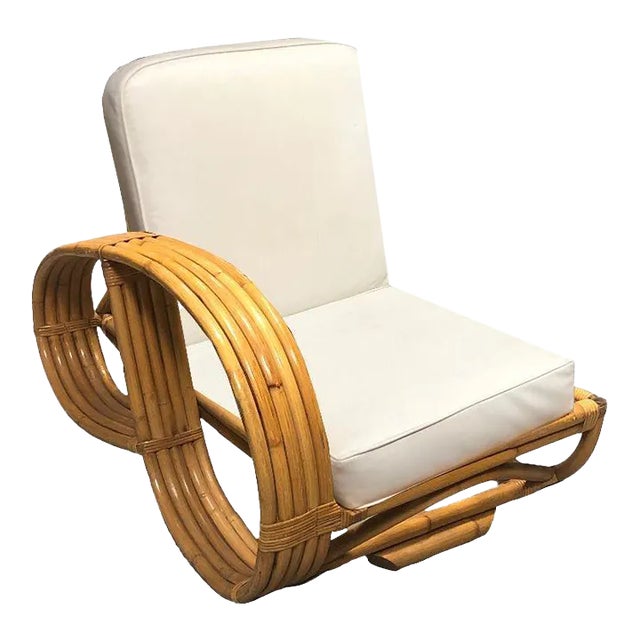 Restored Rattan Five-Strand Reverse 3/4 Pretzel Single Arm Lounge Chair For Sale