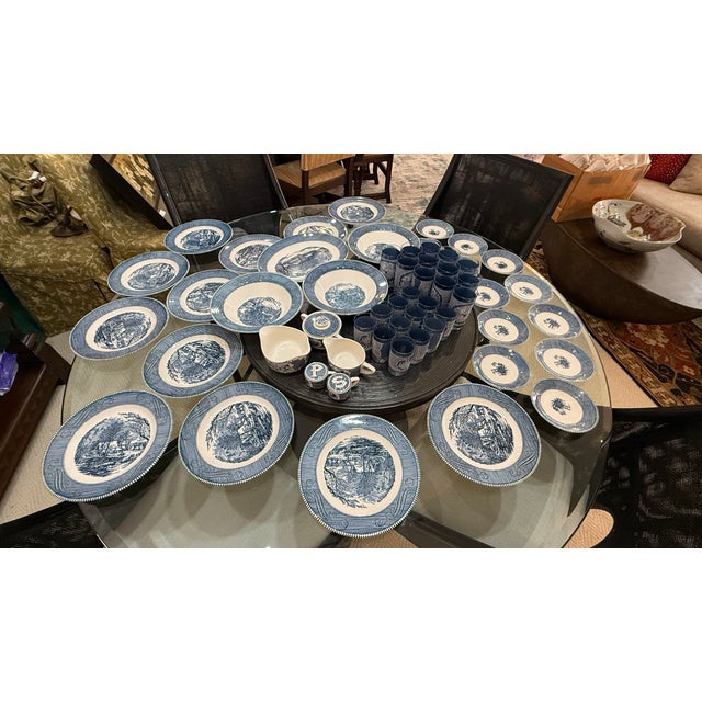 Large Collection of Currier & Ives Vintage Dish Set, With Glasses (70 Pieces Total) For Sale - Image 17 of 18