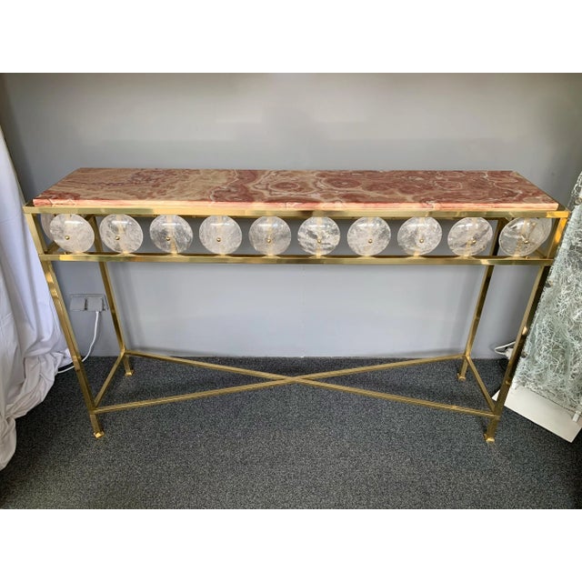 Brass Contemporary Brass Console Rock Crystal Red Onyx For Sale - Image 8 of 14