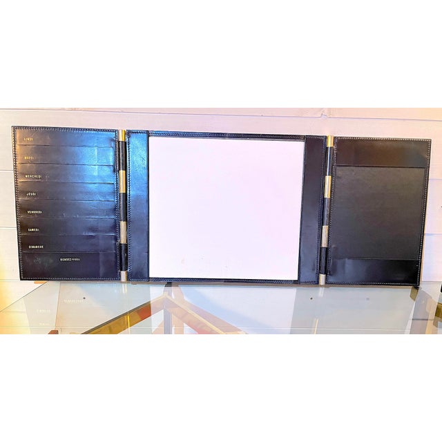 Mid 20th Century Vintage Leather & Brass Desk Full Set, by Longchamps, Mid-Century, France- 3 Pieces For Sale - Image 5 of 11