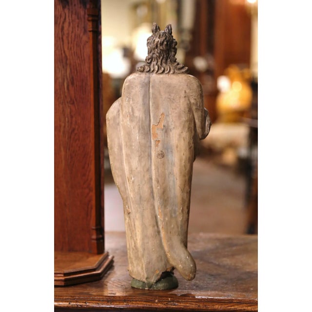 18th Century French Polychrome Carved Moses Sculpture in Gothic Oak Shrine For Sale - Image 10 of 12