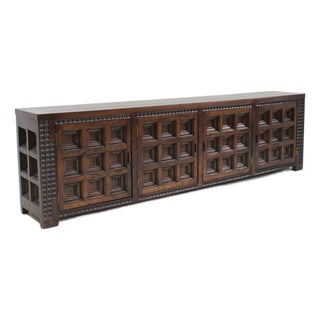 Spanish Brutalist Credenza in Wood, 1960s For Sale