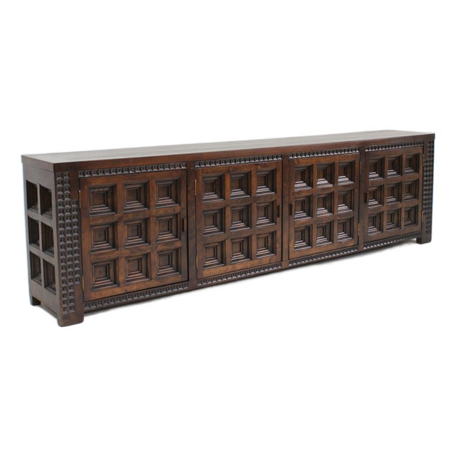 Spanish Brutalist Credenza in Wood, 1960s For Sale