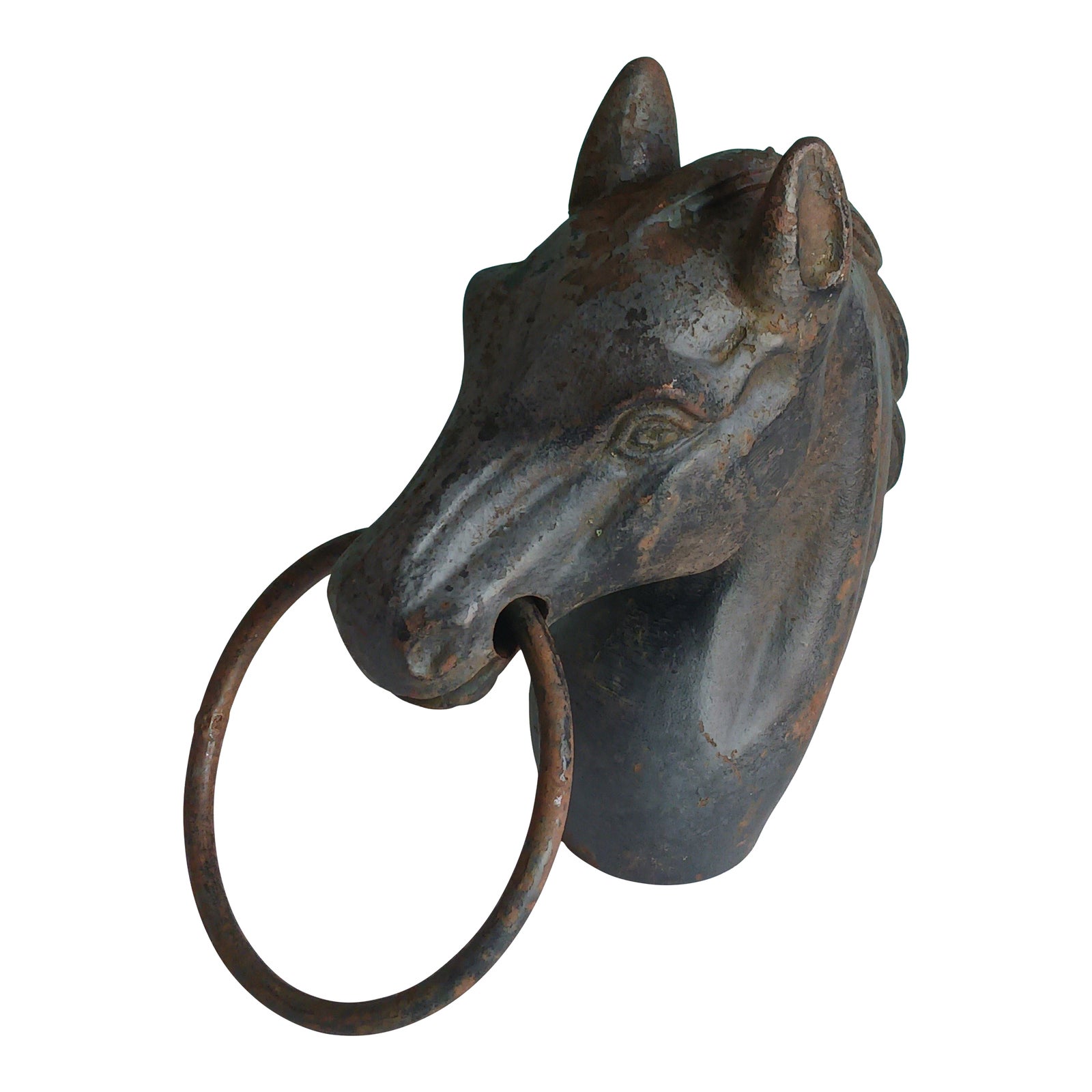 Antique Horse Head Hitching Post Top Cast Iron With Weathered Patina