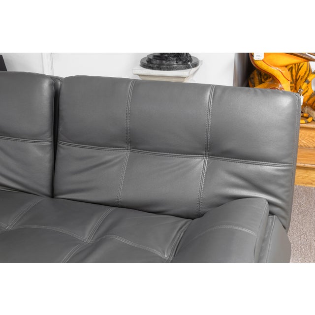 Late 20th Century Contemporary Modern Gray Leather and Chrome Frame Adjustable Sleeper Sofa Futon For Sale - Image 5 of 8