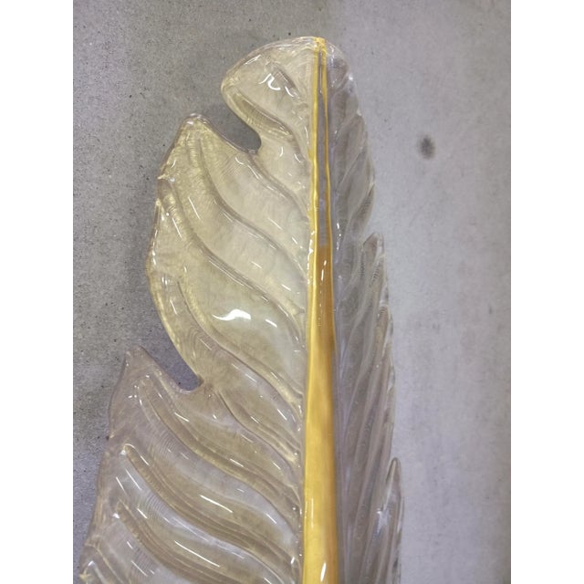Majestic Murano blown glass leaf with a wonderful white and gold color, made even more beautiful by its polished brass...