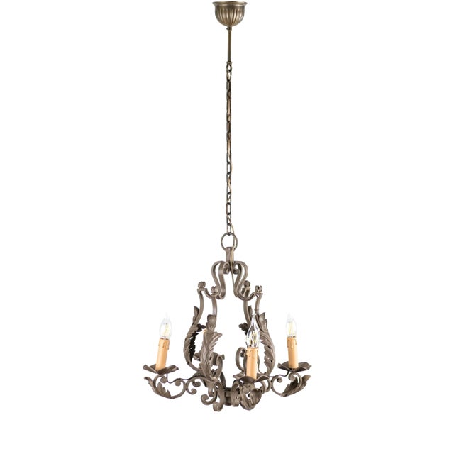 Vintage Metal Four-Arm Chandelier For Sale